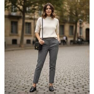 Ann Taylor LOFT Marisa Straight Leg Black White Check Size 12 Skinny Preppy